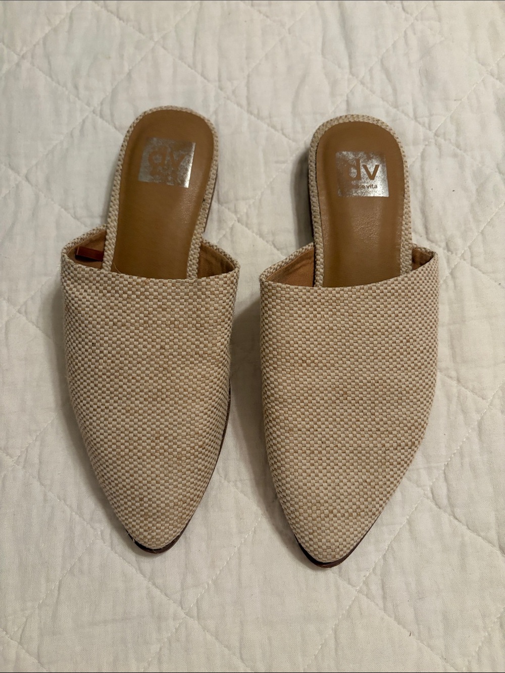 Dolce Vita Beige Woven Pointed Mule Slides